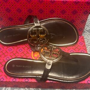 Black and gold, Tory Burch, Miller sandals